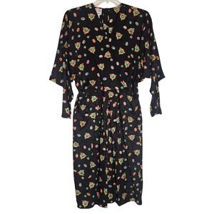 Maggy London Silk Jewel Print Dress Vintage Long Sleeve Black Size 12